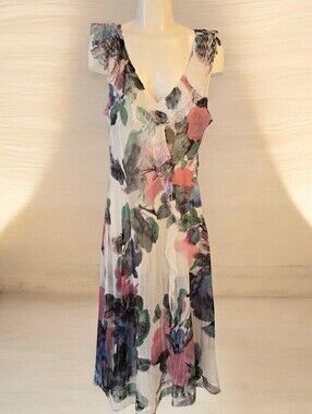 🖤 Komarov Floral Crinkle Sleeveless Midi Dress XL 🖤